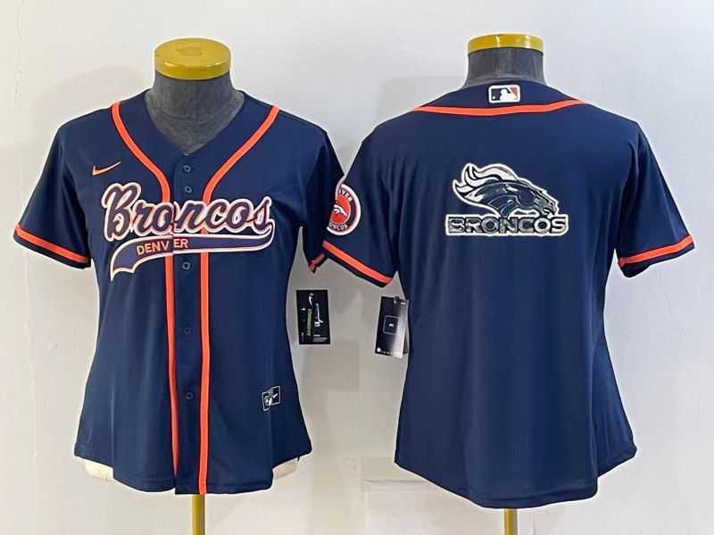 Women%27s Denver Broncos Navy Team Big Logo With Patch Cool Base Stitched Baseball Jersey->women nfl jersey->Women Jersey